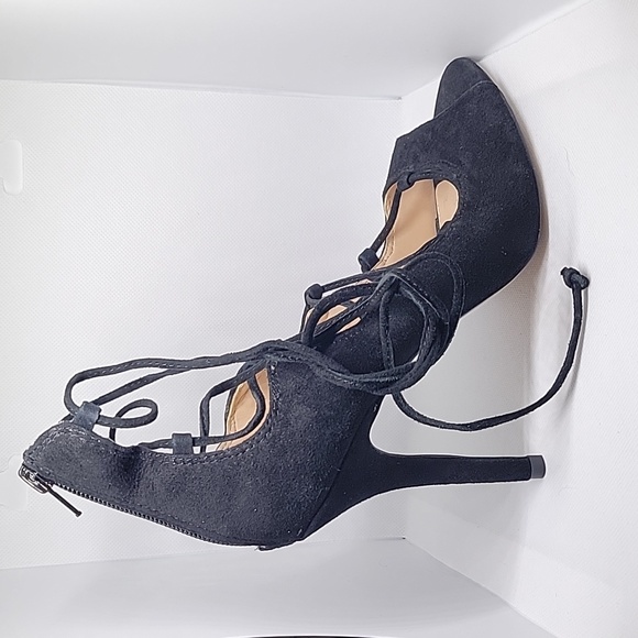 Vince Camuto Black Suede Lace Up High Heels - Picture 4 of 15